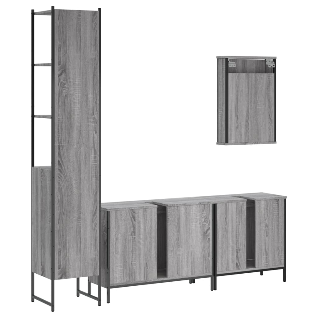 Set mobilier de baie, 4 piese, gri sonoma, lemn prelucrat - Lando