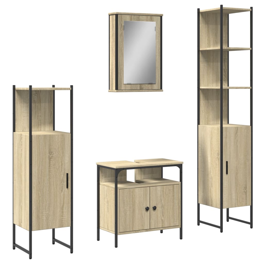 Set mobilier de baie, 4 piese, stejar sonoma, lemn prelucrat - Lando