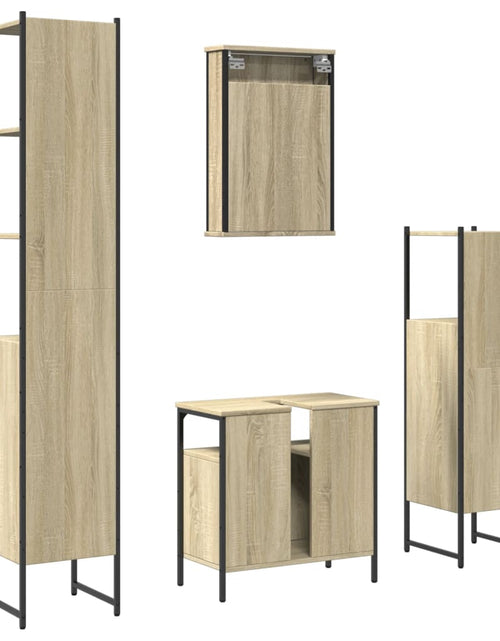 Încărcați imaginea în vizualizatorul Galerie, Set mobilier de baie, 4 piese, stejar sonoma, lemn prelucrat - Lando
