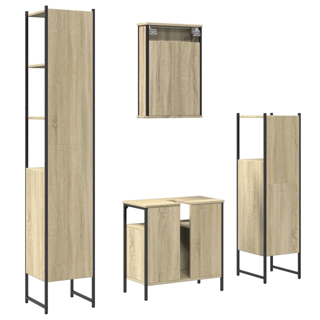 Set mobilier de baie, 4 piese, stejar sonoma, lemn prelucrat - Lando