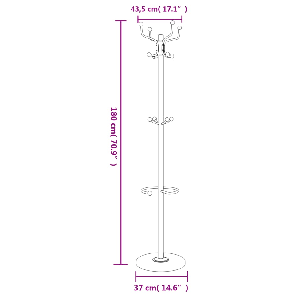 Cuier cu suport umbrelă, negru 180 cm fier vopsit electrostatic