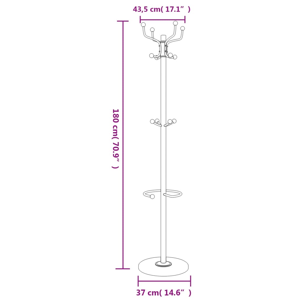 Cuier cu suport umbrelă, alb, 180 cm, fier vopsit electrostatic