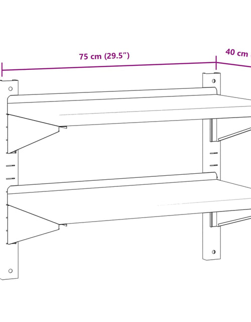Загрузите изображение в средство просмотра галереи, Raft de perete 2 niveluri 75x40x60 cm argintiu oțel inoxidabil
