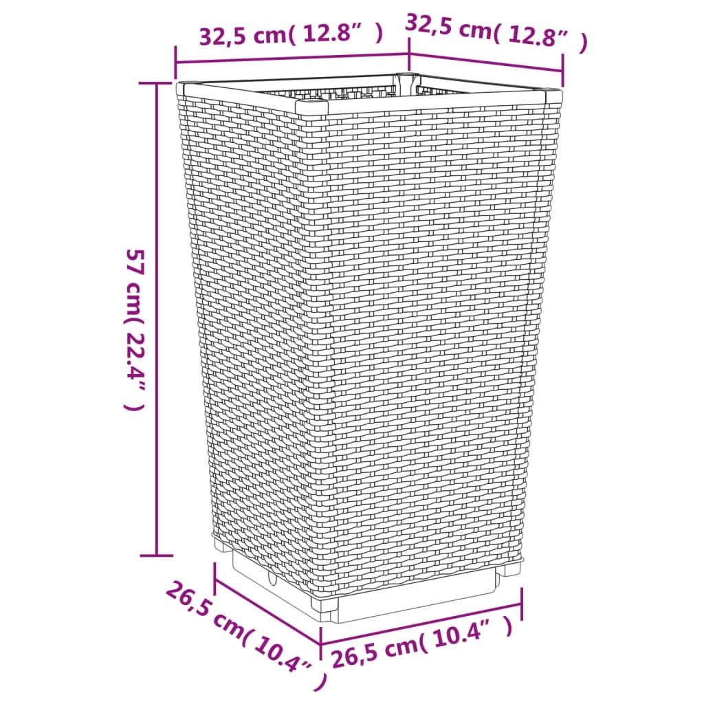 Jardiniere de grădină, 2 buc., negru, 32,5x32,5x57 cm, PP