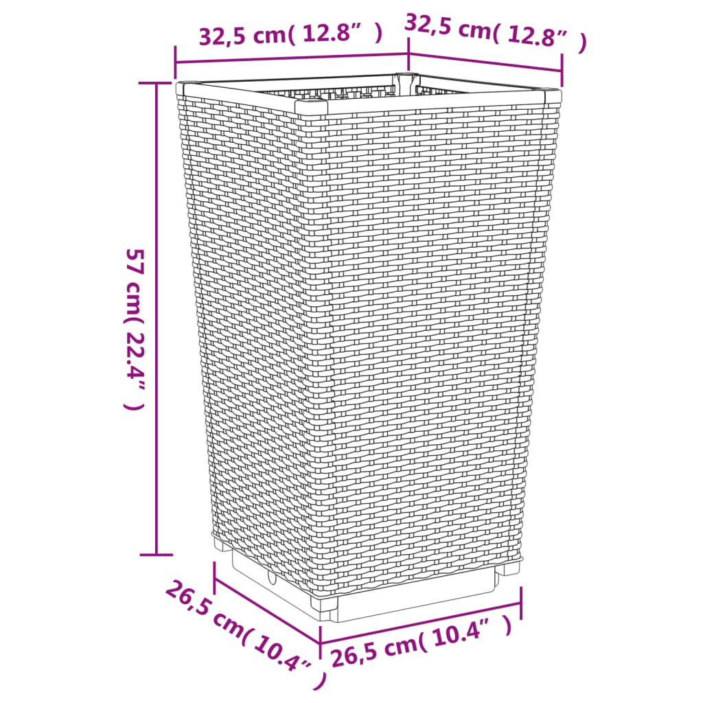 Jardiniere de grădină, 4 buc., gri, 32,5x32,5x57 cm, PP