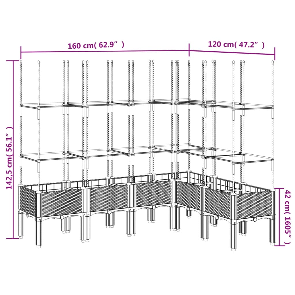 Jardinieră de grădină cu spalier gri deschis 160x120x142,5cm PP