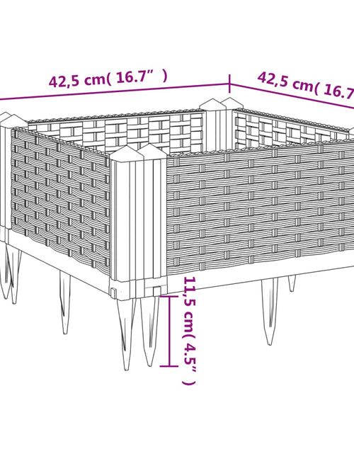Încărcați imaginea în vizualizatorul Galerie, Jardinieră de grădină cu țăruși, maro, 42,5x42,5x28,5 cm, PP
