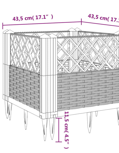 Загрузите изображение в средство просмотра галереи, Jardinieră de grădină cu țăruși, maro, 43,5x43,5x43,5 cm, PP
