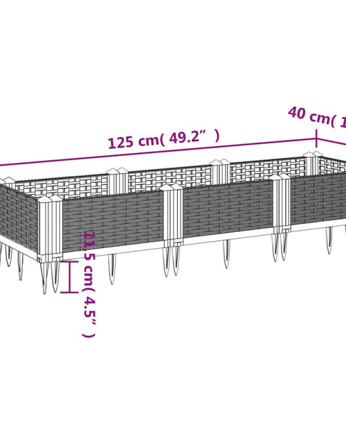 Încărcați imaginea în vizualizatorul Galerie, Jardinieră de grădină cu țăruși, maro, 125x40x28,5 cm, PP
