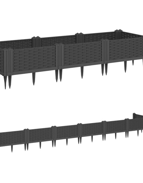 Încărcați imaginea în vizualizatorul Galerie, Jardinieră de grădină cu țăruși, negru, 125x40x28,5 cm, PP
