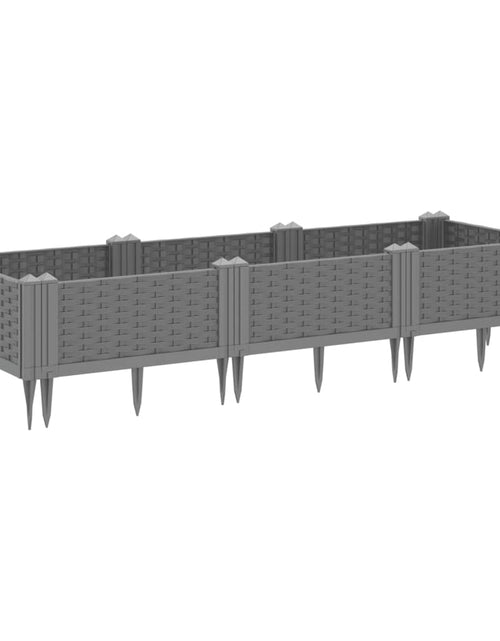 Încărcați imaginea în vizualizatorul Galerie, Jardinieră grădină cu țăruși, gri deschis, 125x40x28,5 cm PP
