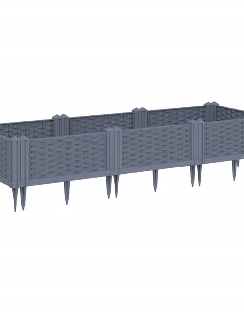 Încărcați imaginea în vizualizatorul Galerie, Jardinieră de grădină cu țăruși, gri, 125x40x28,5 cm, PP
