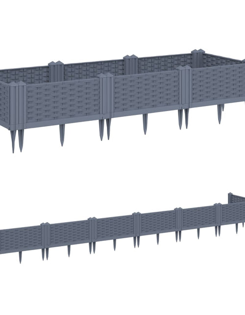 Încărcați imaginea în vizualizatorul Galerie, Jardinieră de grădină cu țăruși, gri, 125x40x28,5 cm, PP
