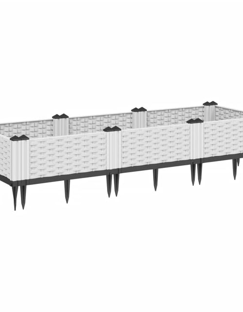 Încărcați imaginea în vizualizatorul Galerie, Jardinieră de grădină cu țăruși, alb, 125x40x28,5 cm, PP
