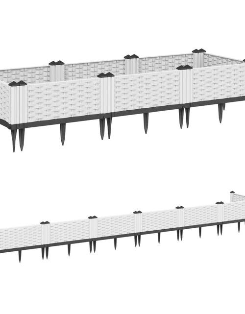 Încărcați imaginea în vizualizatorul Galerie, Jardinieră de grădină cu țăruși, alb, 125x40x28,5 cm, PP
