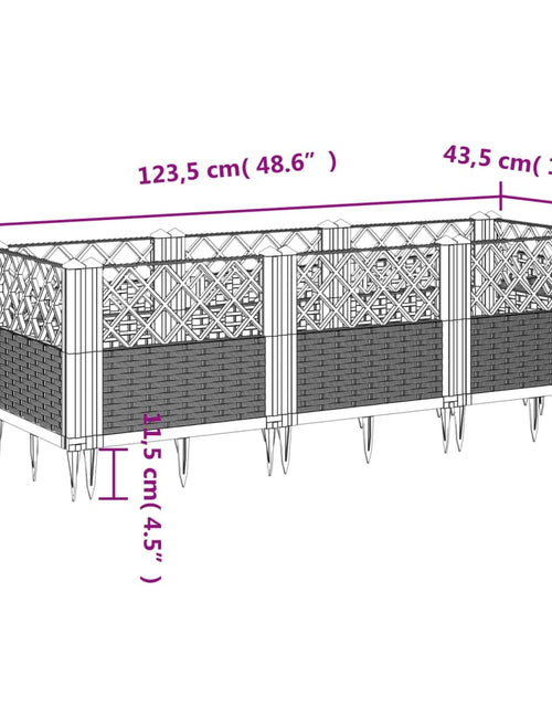 Încărcați imaginea în vizualizatorul Galerie, Jardinieră de grădină cu țăruși, maro, 123,5x43,5x43,5 cm, PP

