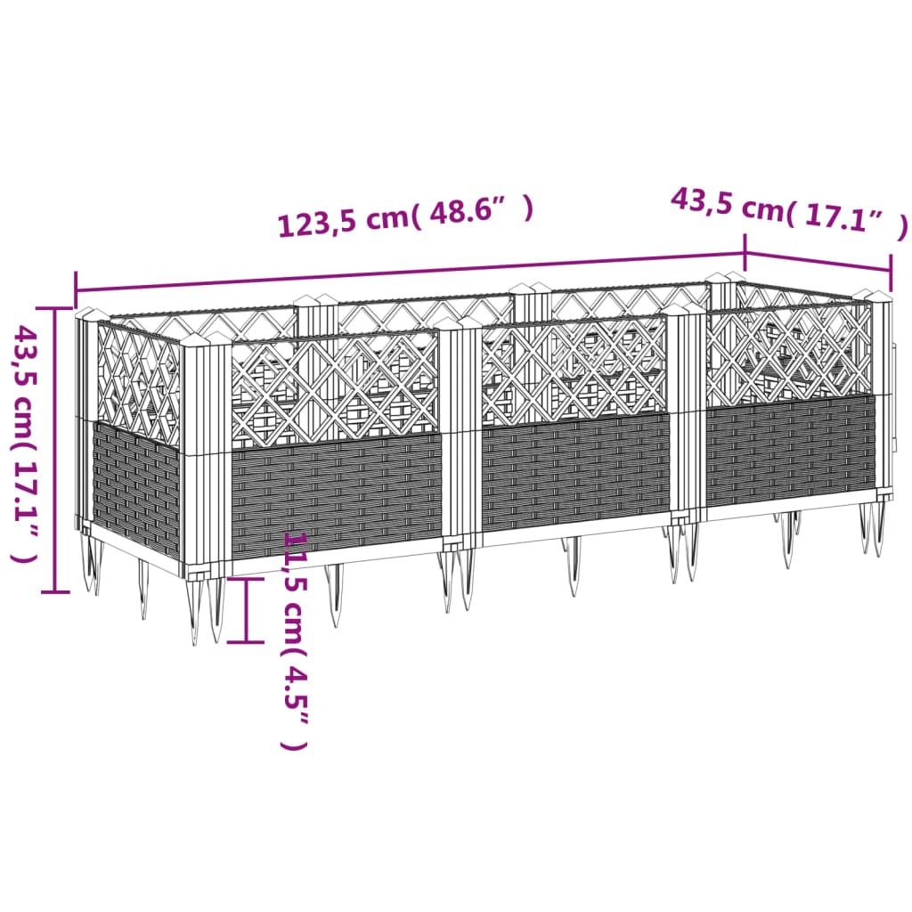 Jardinieră de grădină cu spalier, negru, 123,5x43,5x43,5 cm, PP