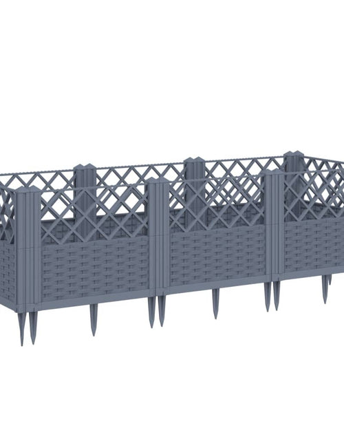 Încărcați imaginea în vizualizatorul Galerie, Jardinieră de grădină cu țăruși, gri, 123,5x43,5x43,5 cm, PP
