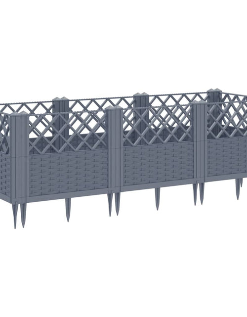 Încărcați imaginea în vizualizatorul Galerie, Jardinieră de grădină cu țăruși, gri, 123,5x43,5x43,5 cm, PP

