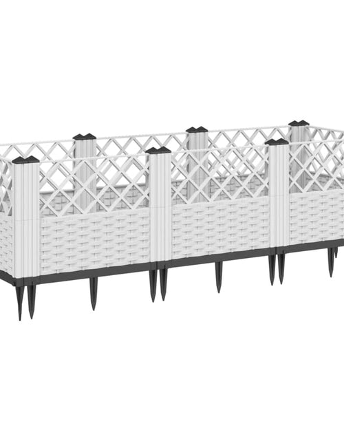 Încărcați imaginea în vizualizatorul Galerie, Jardinieră de grădină cu țăruși, alb, 123,5x43,5x43,5 cm, PP
