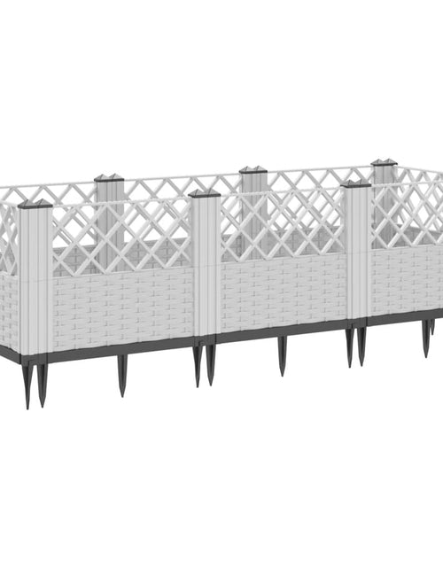Încărcați imaginea în vizualizatorul Galerie, Jardinieră de grădină cu țăruși, alb, 123,5x43,5x43,5 cm, PP
