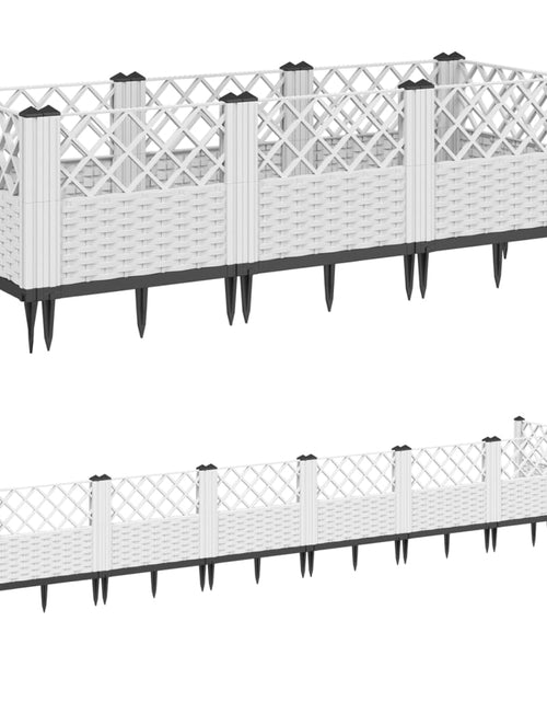 Încărcați imaginea în vizualizatorul Galerie, Jardinieră de grădină cu țăruși, alb, 123,5x43,5x43,5 cm, PP
