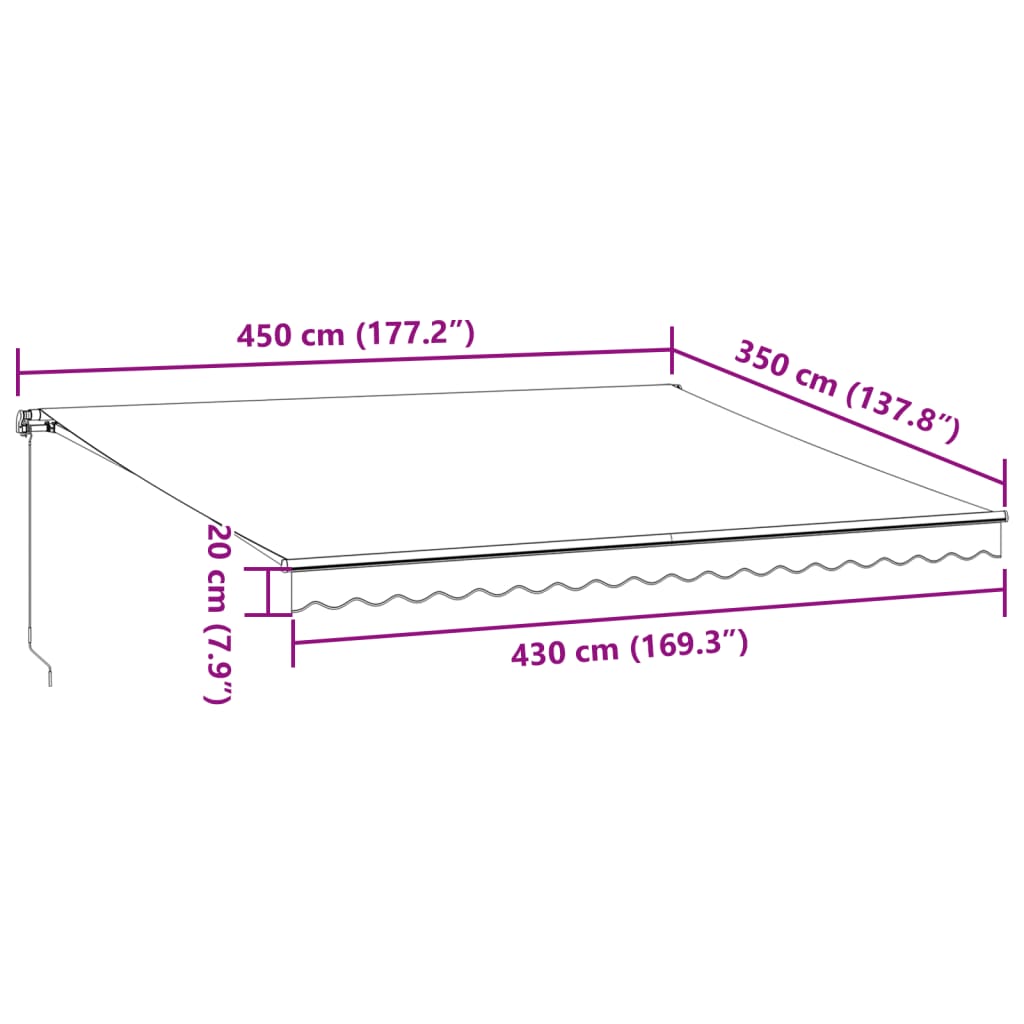 Copertina retractabilă manual cu LED, vișiniu, 450x350 cm