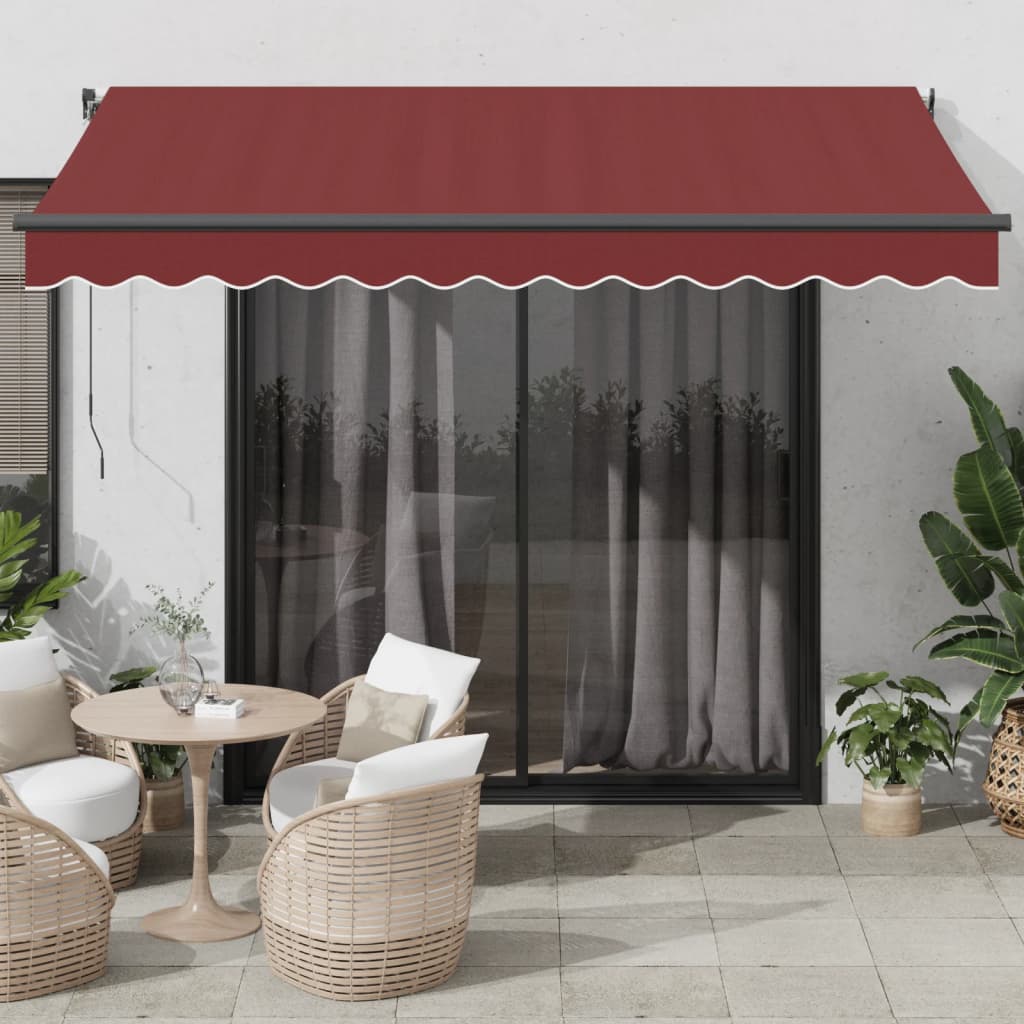 Copertina retractabilă manual cu LED-uri, vișiniu, 350x250 cm