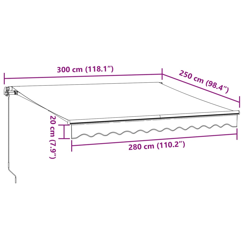 Copertină retractabilă manual, maro, 300x250 cm