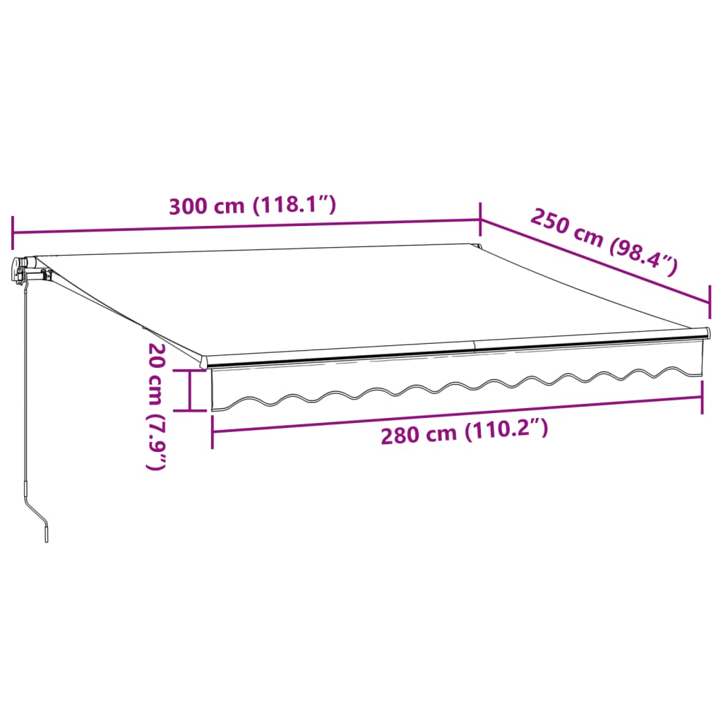 Copertină retractabilă manual cu LED, maro, 300x250 cm