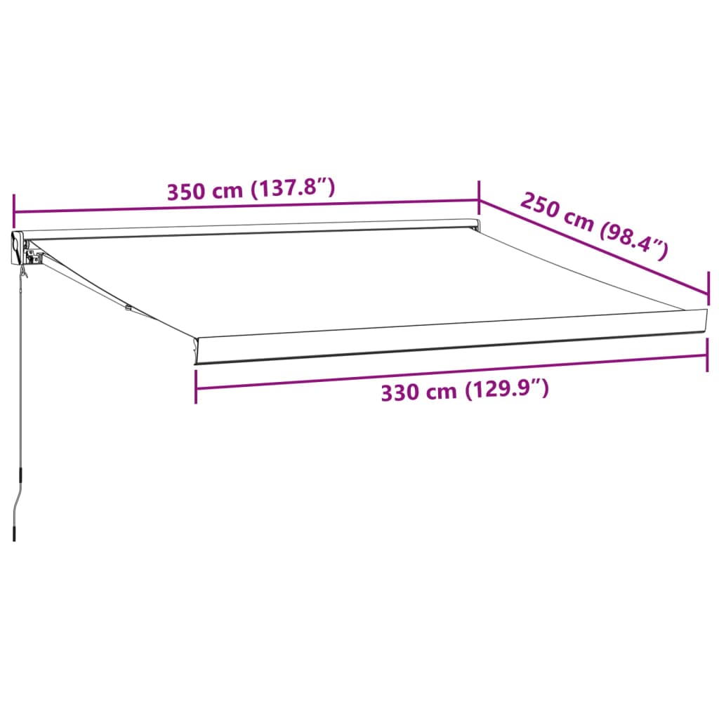 Copertină retractabilă antracit/alb, 3,5x2,5 m, textil/aluminiu