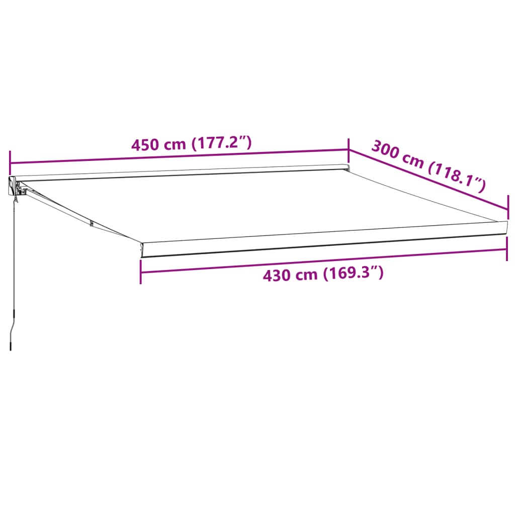 Copertină retractabilă antracit/alb, 4,5x3 m, textil/aluminiu