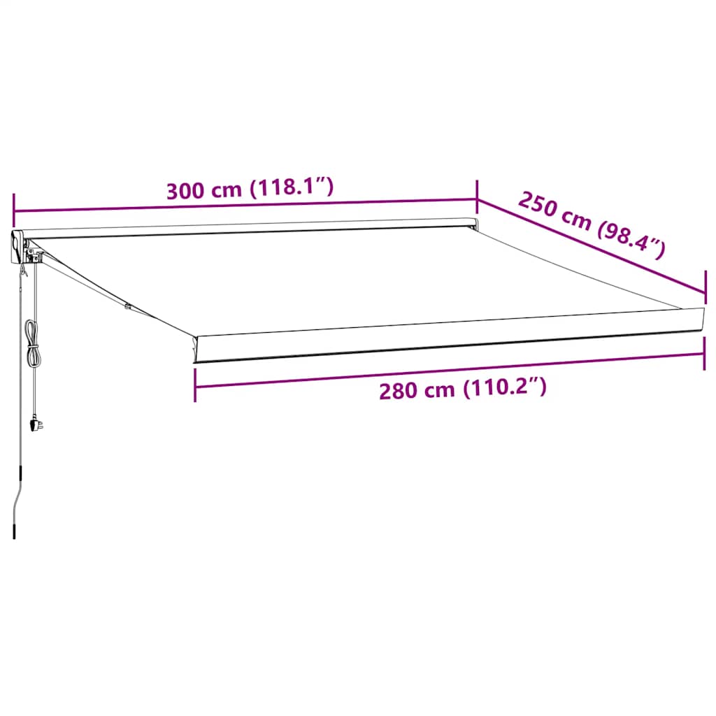 Copertină retractabilă antracit/alb, 3x2,5 m, textil/aluminiu