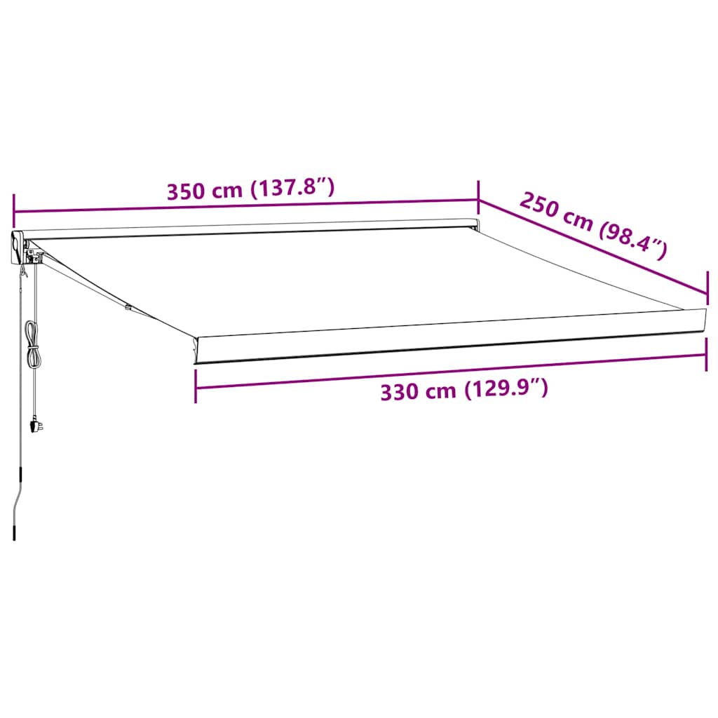 Copertină retractabilă antracit/alb, 3,5x2,5 m, textil/aluminiu