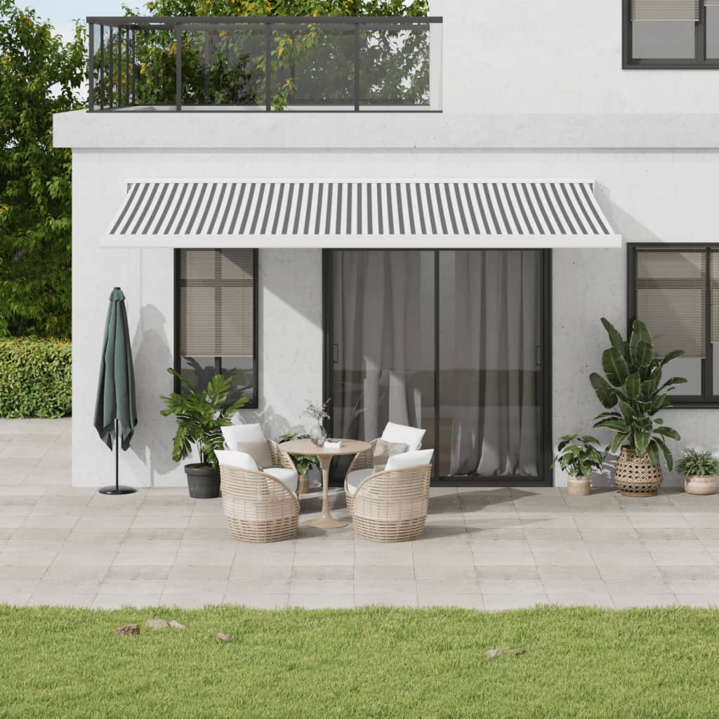 Copertină retractabilă antracit/alb, 5x3 m, textil/aluminiu