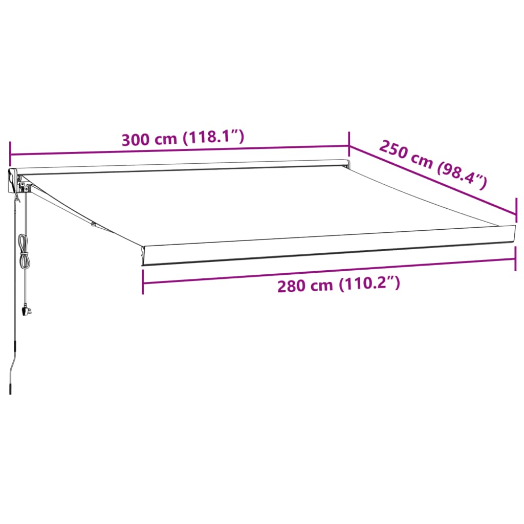 Copertină retractabilă antracit/alb, 3x2,5 m, textil/aluminiu