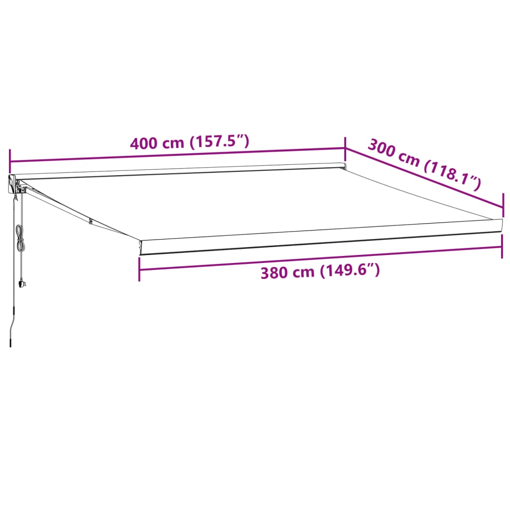 Copertină retractabilă antracit/alb, 4x3 m, textil/aluminiu