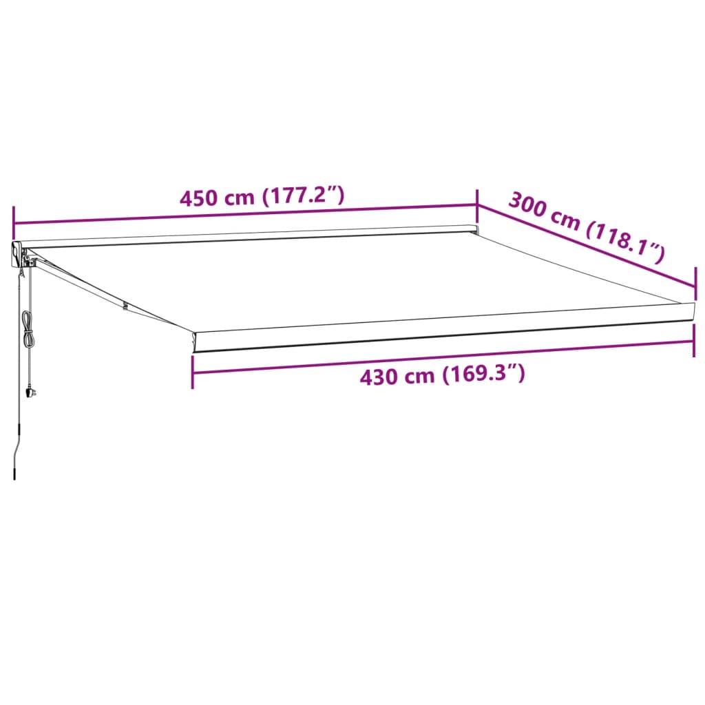 Copertină retractabilă antracit/alb, 4,5x3 m, textil/aluminiu