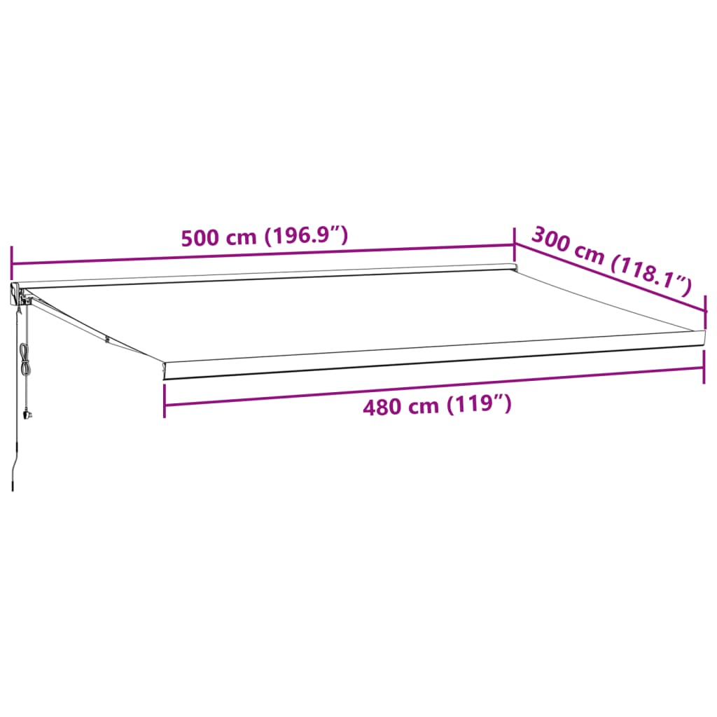 Copertină retractabilă antracit/alb, 5x3 m, textil/aluminiu