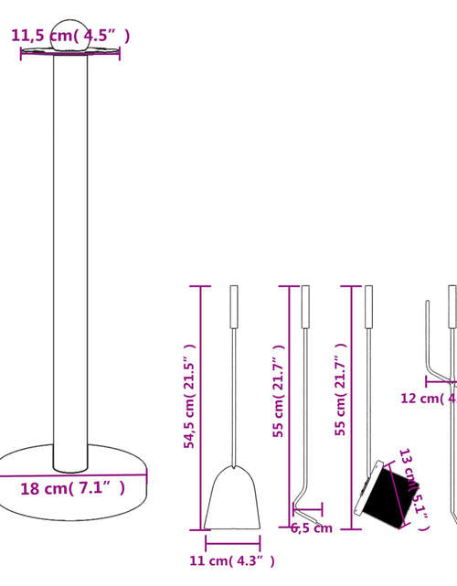 Загрузите изображение в средство просмотра галереи, Set de unelte pentru șemineu, 5 piese, 18x56 cm, oțel
