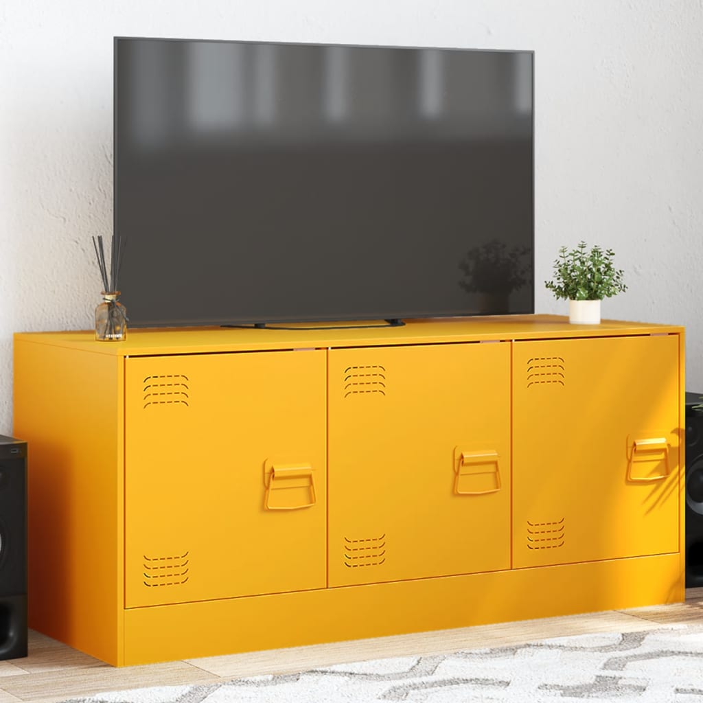 Dulap TV, galben muștar, 99x39x44 cm, oțel