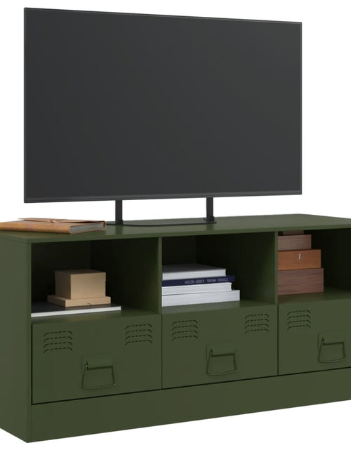 Încărcați imaginea în vizualizatorul Galerie, Comodă TV, verde măsliniu, 99x39x44 cm, oțel

