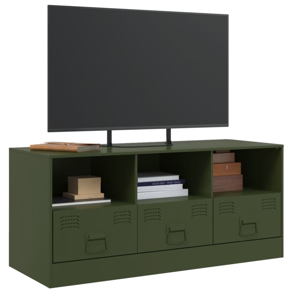 Comodă TV, verde măsliniu, 99x39x44 cm, oțel