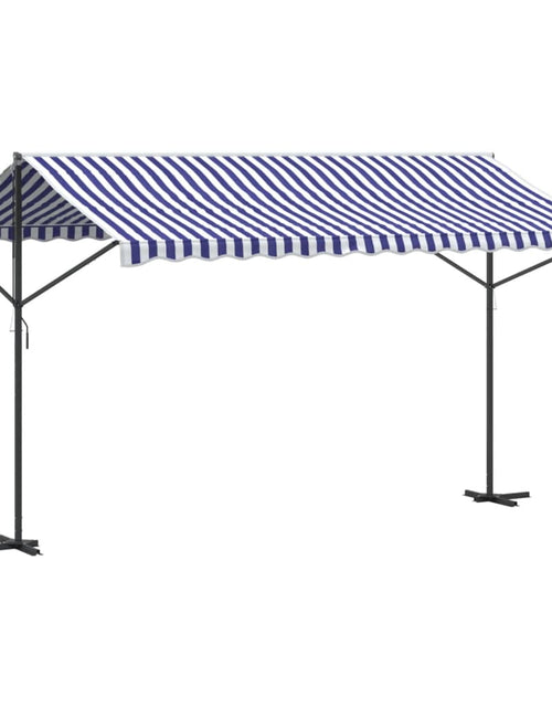 Загрузите изображение в средство просмотра галереи, Copertină independentă, albastru și alb, 400x300 cm textil/oțel
