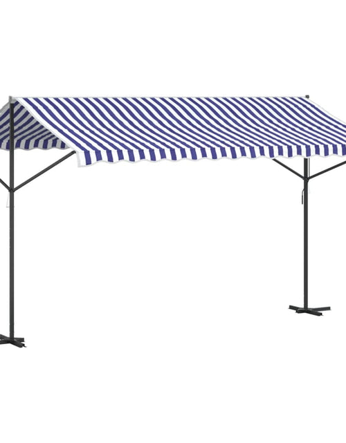 Загрузите изображение в средство просмотра галереи, Copertină independentă, albastru și alb, 400x300 cm textil/oțel
