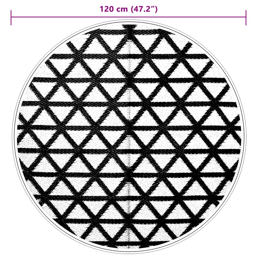 Covor de exterior, negru, Ø120 cm, PP