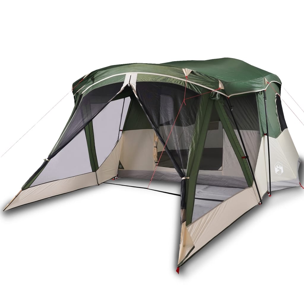 Cort de camping cu verandă 4 persoane, verde, impermeabil