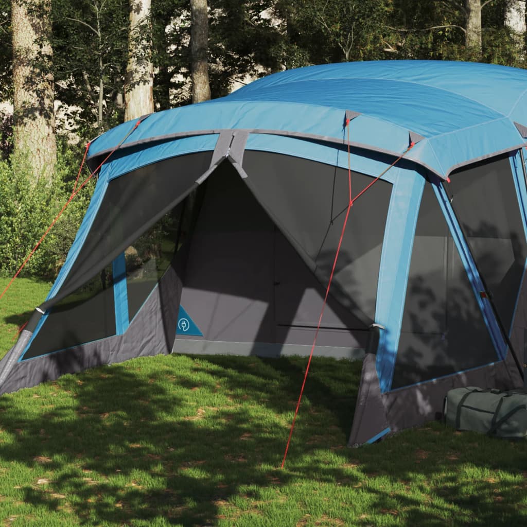 Cort de camping cu verandă 4 persoane, albastru, impermeabil