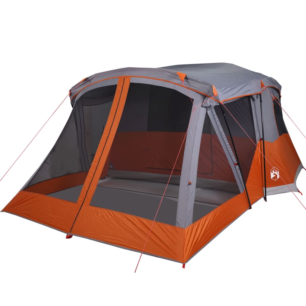 Cort camping cu verandă 4 persoane, gri/portocaliu, impermeabil