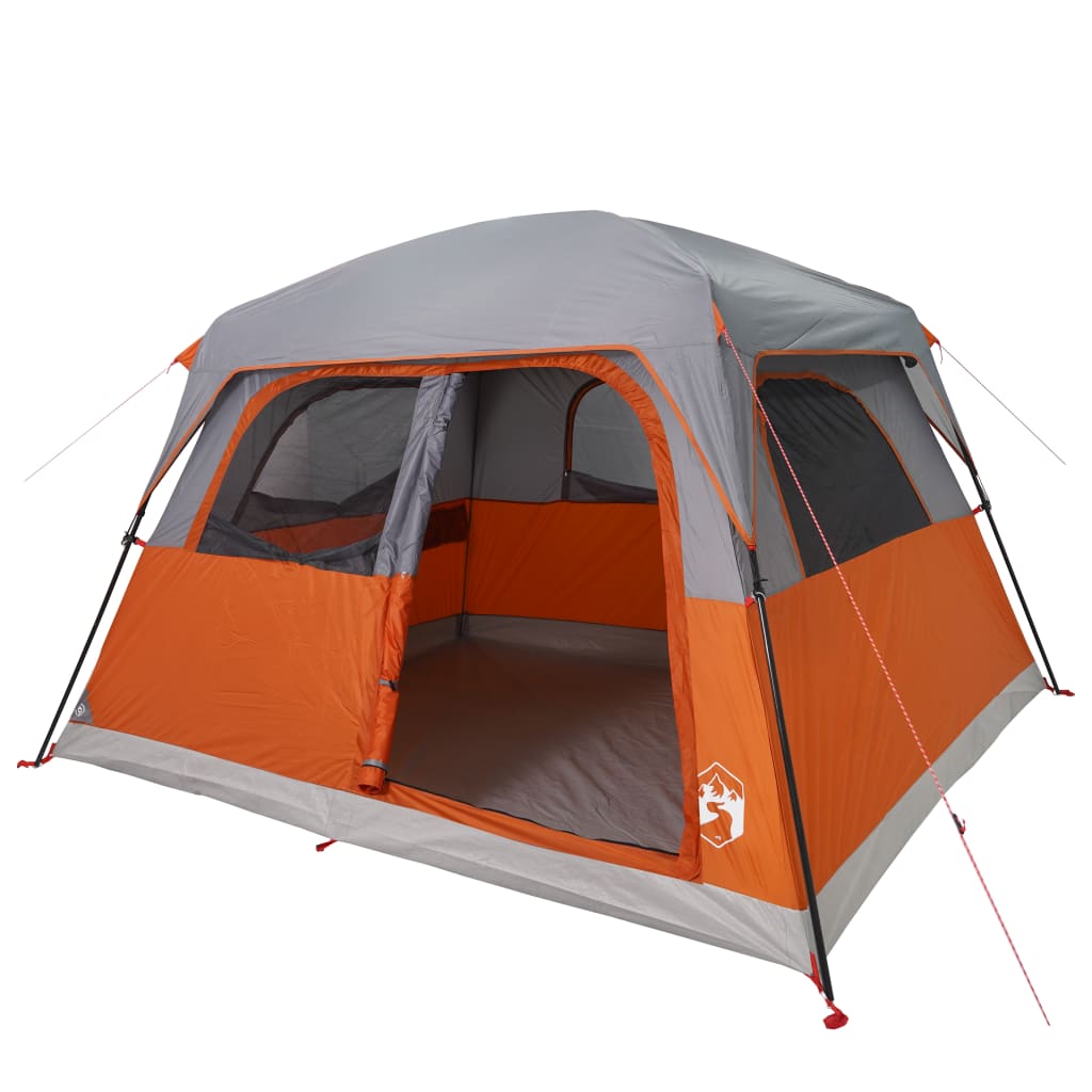 Cort de camping pentru 6 persoane, gri/portocaliu, impermeabil